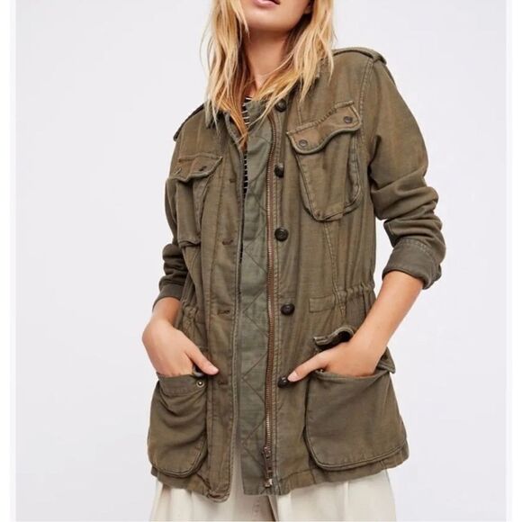 Free People Not Your Brother's Military Style Jacket Olive Khaki Green Size S - Picture 1 of 11